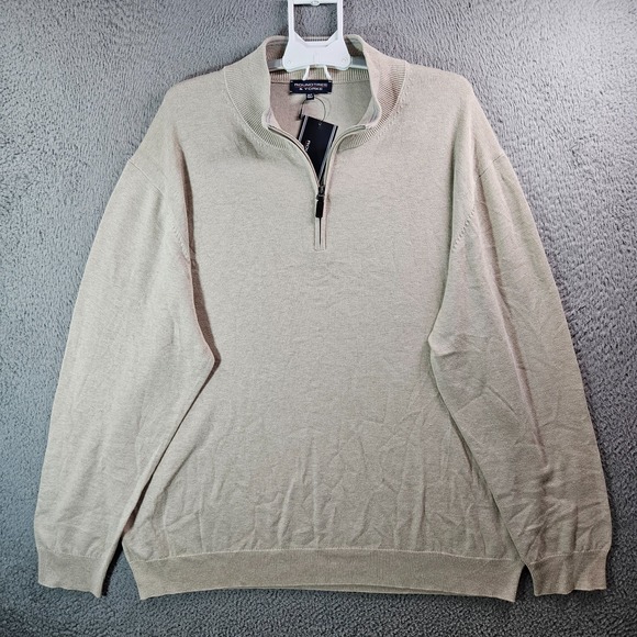NEW Roundtree & Yorke Sweater Men 3XT Tall 1/4 Zip Knit Beige Pullover - Picture 1 of 10